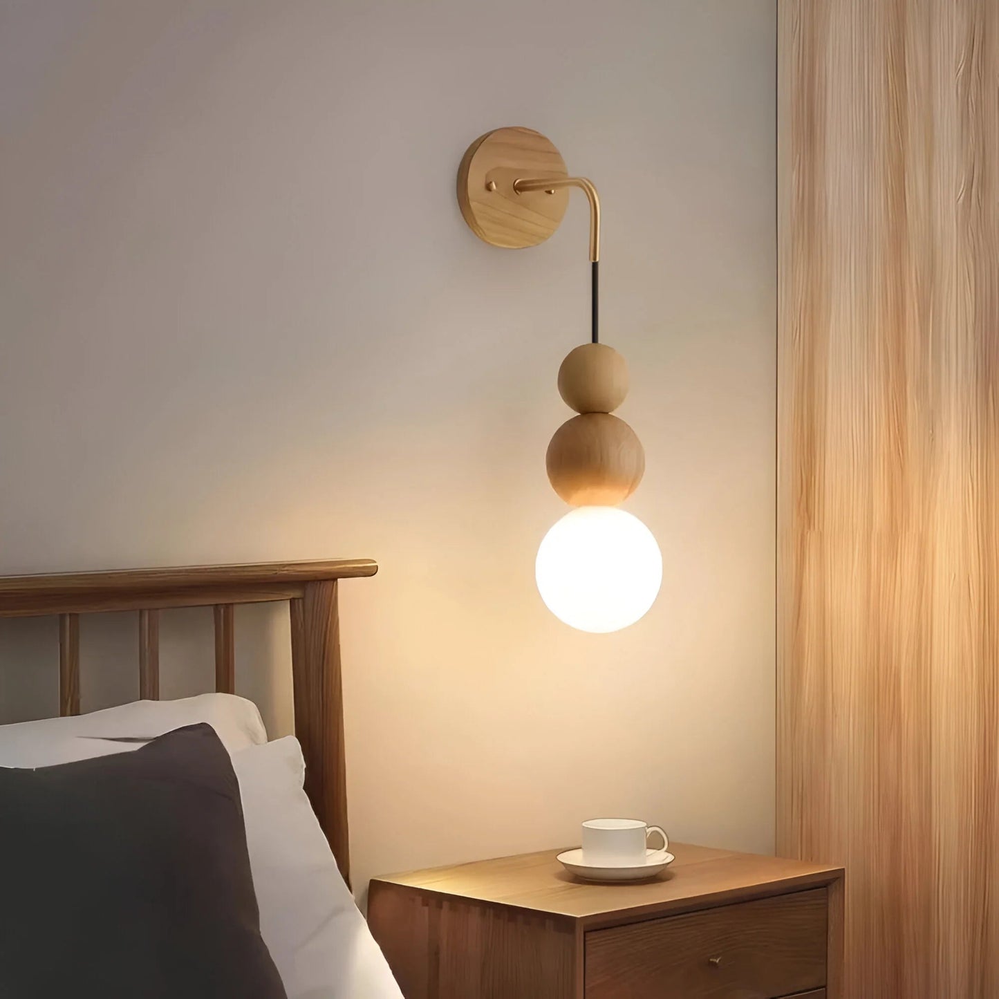 GlowHaven™ – Walnut Wall Sconce with Soft Lighting