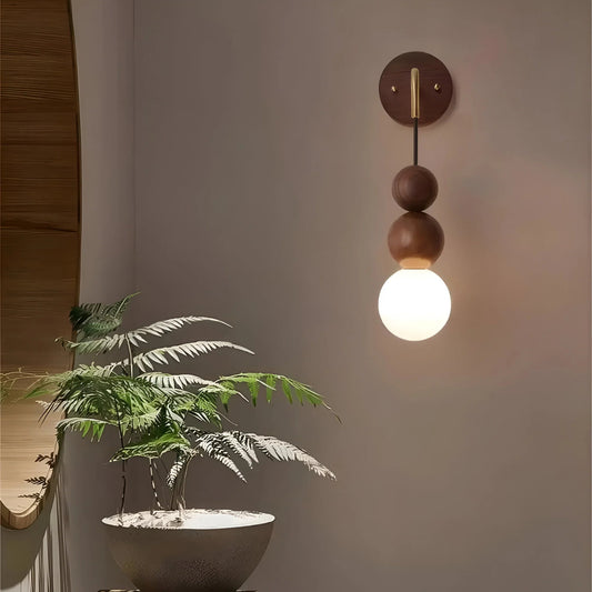 GlowHaven™ – Walnut Wall Sconce with Soft Lighting